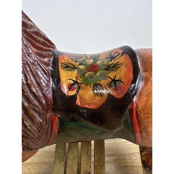 Vintage Hand Carved Folk Art Wooden Rocking Lion 13”x 10” Hand Painted - Picture 5 of 10
